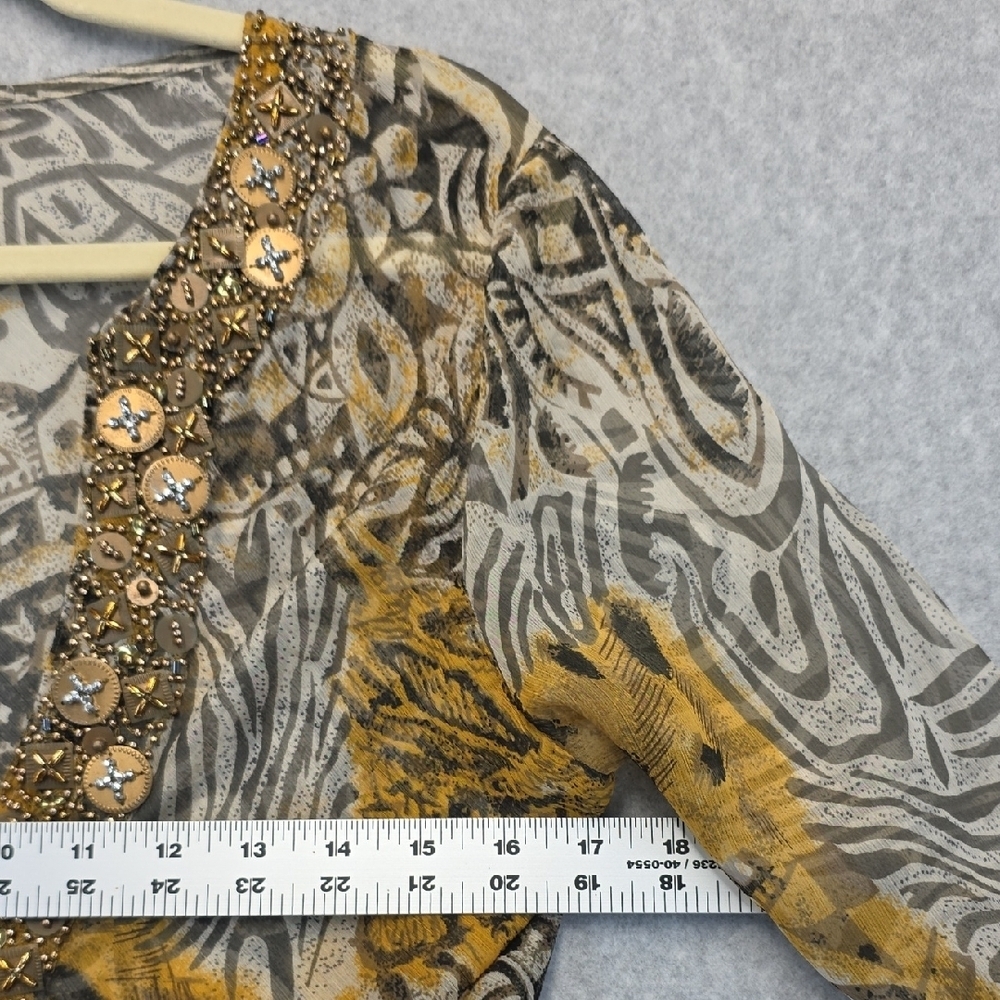 Embellished V-Neck Animal Print Shear Top - Picture 8 of 13